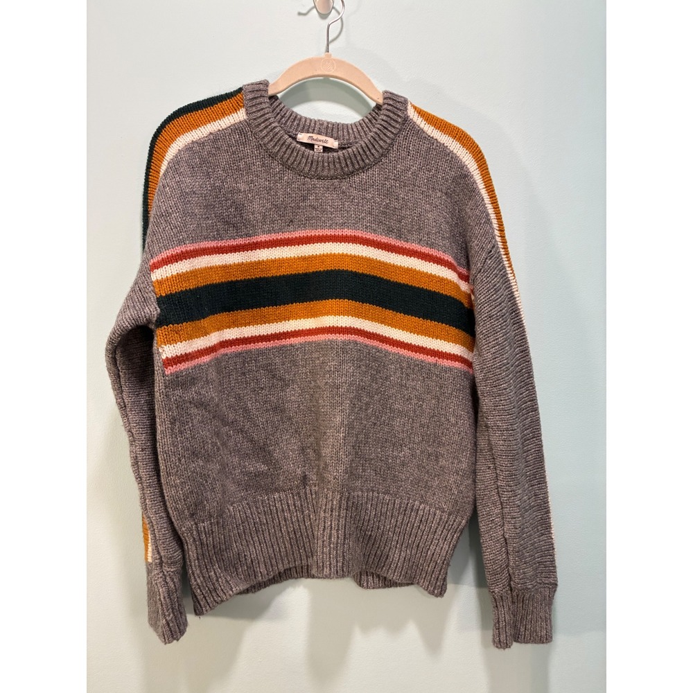 Madewell Womens Gray Striped Crewneck Wool Alpaca Blend Sweater Size Medium